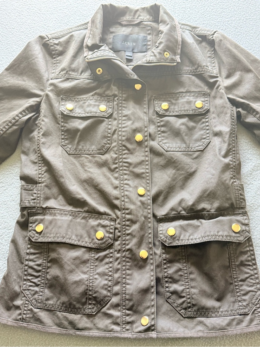 J. Crew Olive Utility Jacket with Gold-Tone Snaps
